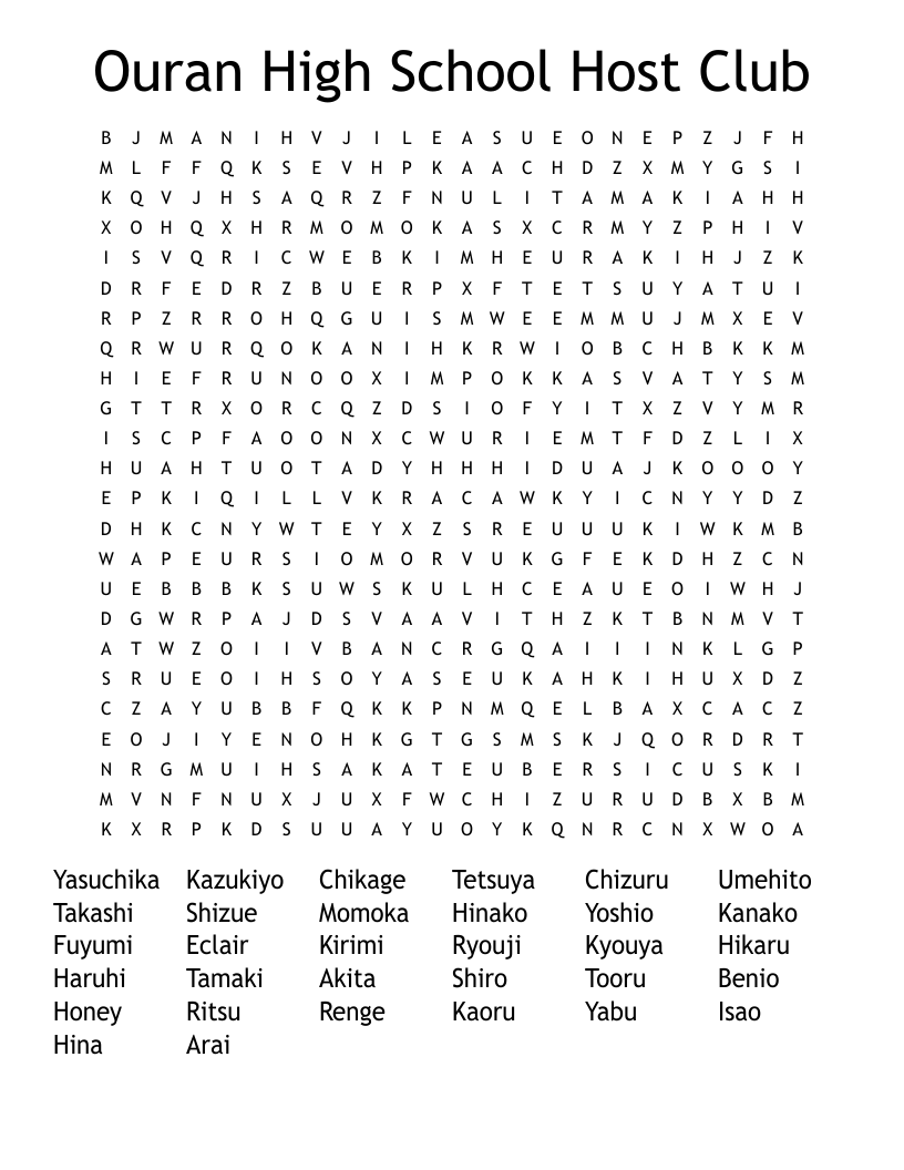 Ouran High School Host Club Word Search