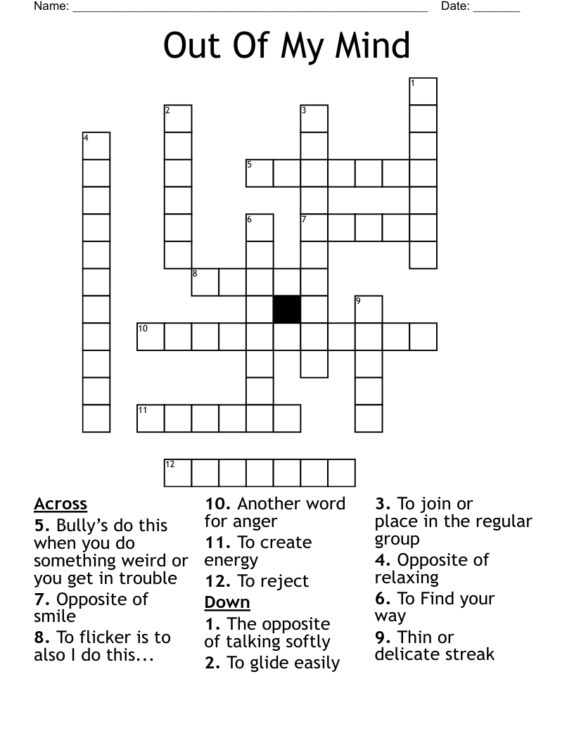 Out Of My Mind Crossword