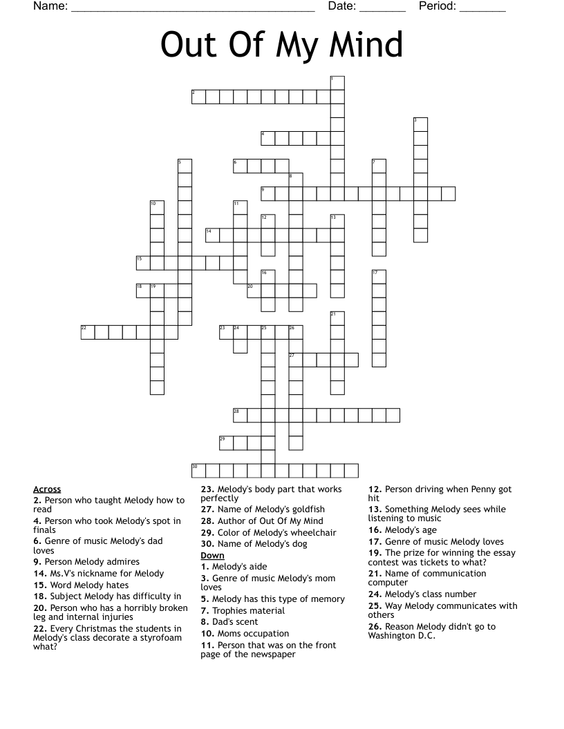 Out Of My Mind Crossword