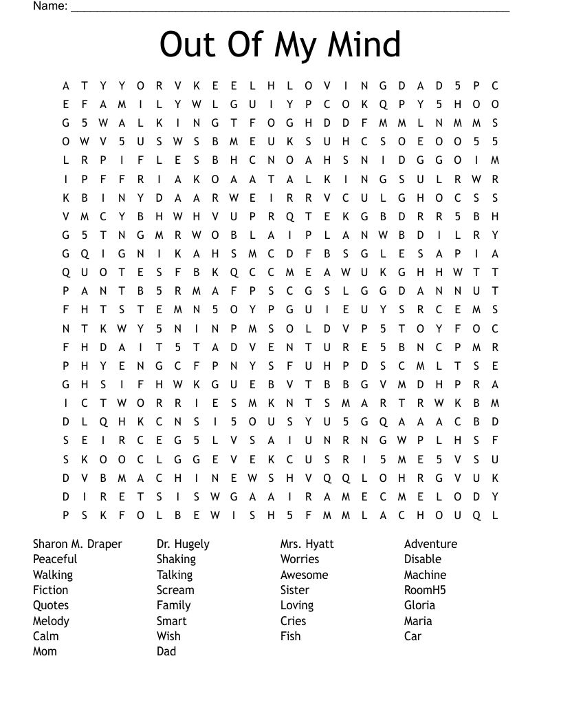 Out Of My Mind Word Search