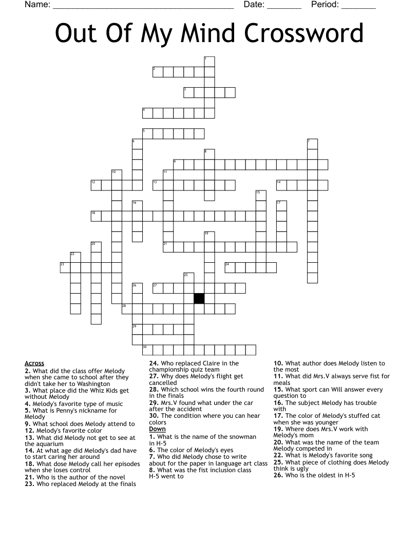 Out Of My Mind Crossword