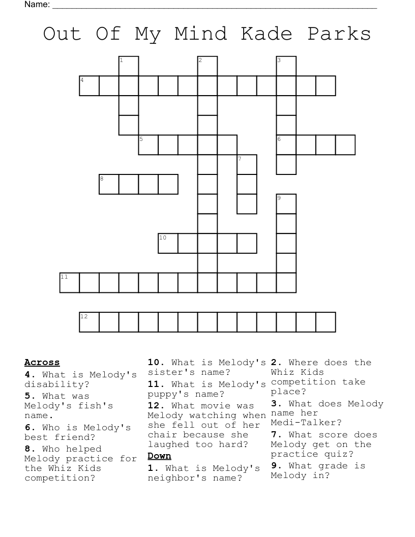 Out Of My Mind Kade Parks Crossword