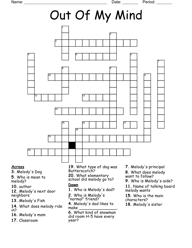Out Of My Mind  Crossword