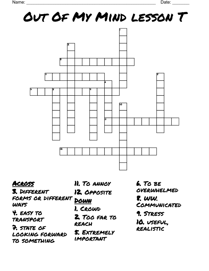 Out Of My Mind lesson T Crossword