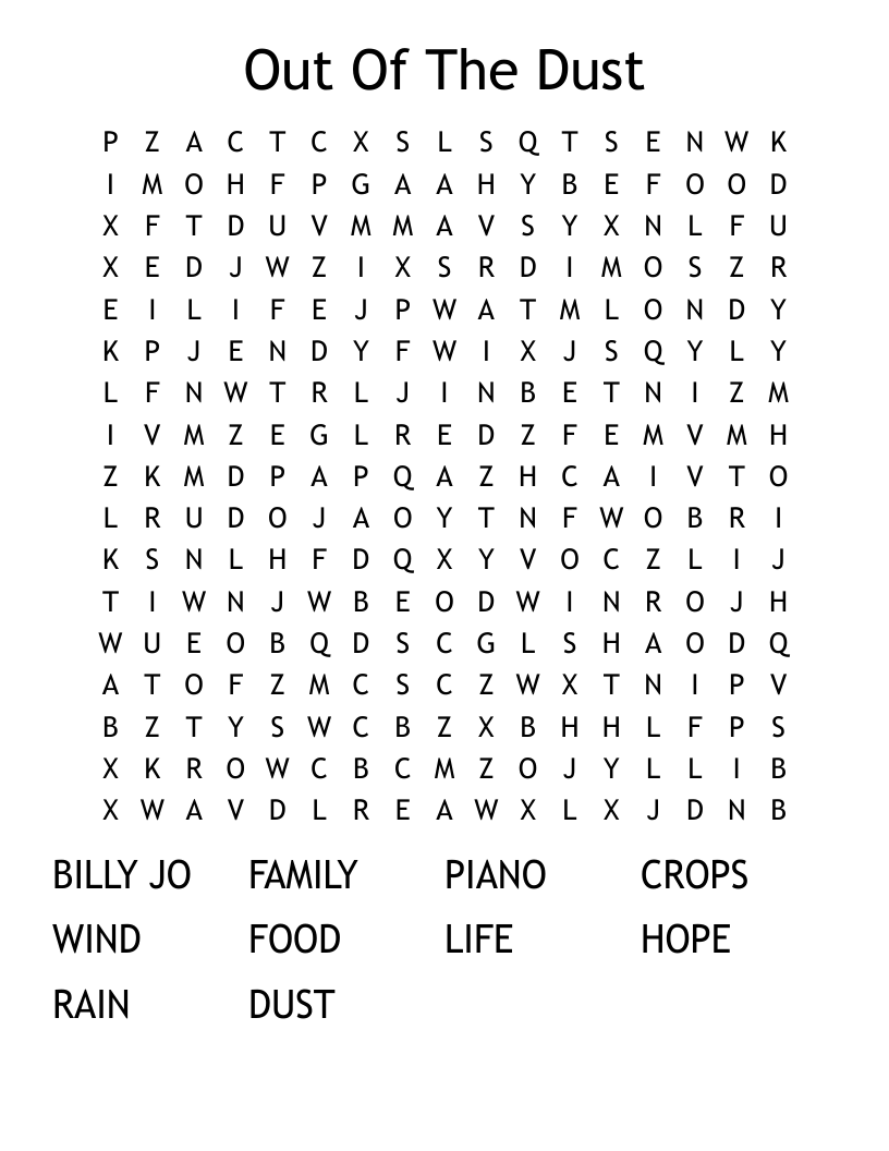Out Of The Dust Word Search