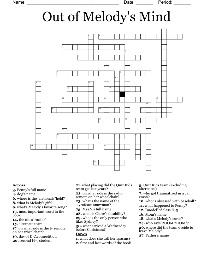 Out of Melody's Mind  Crossword