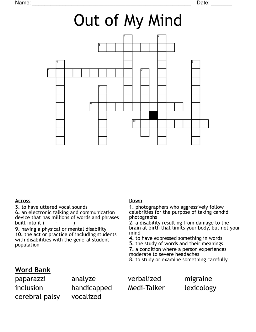Out of My Mind Crossword