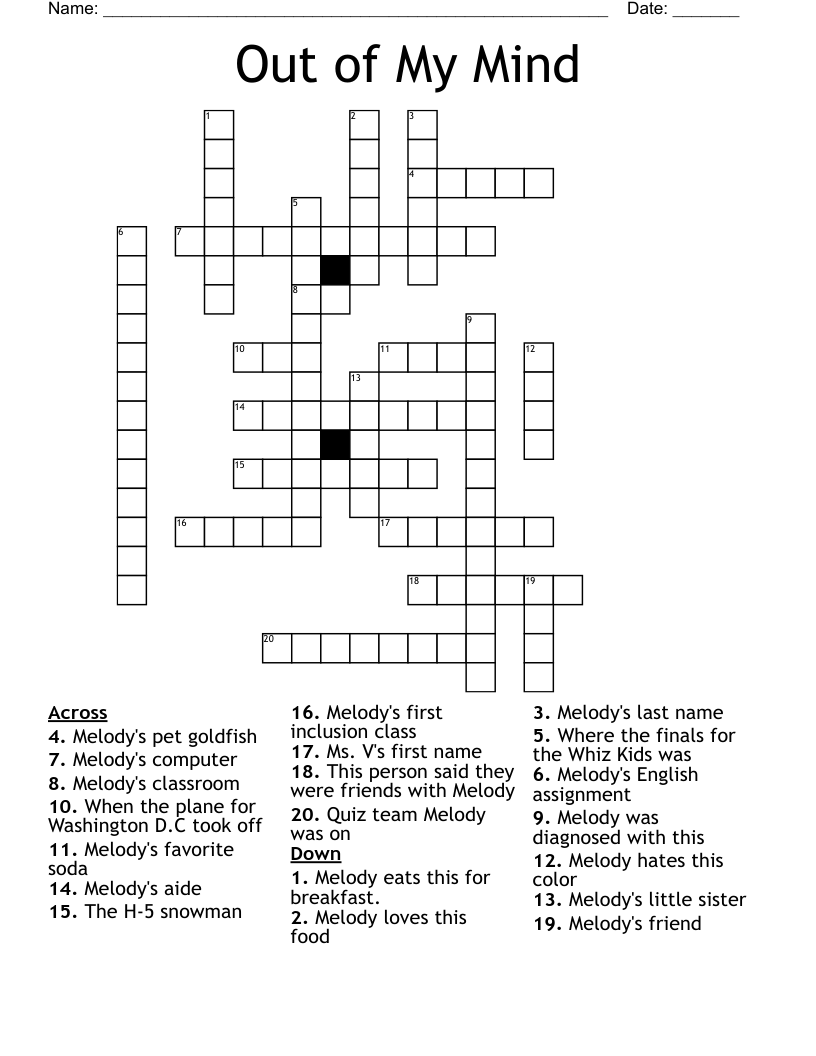 Out of My Mind Crossword