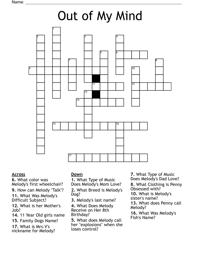 Out of My Mind Crossword