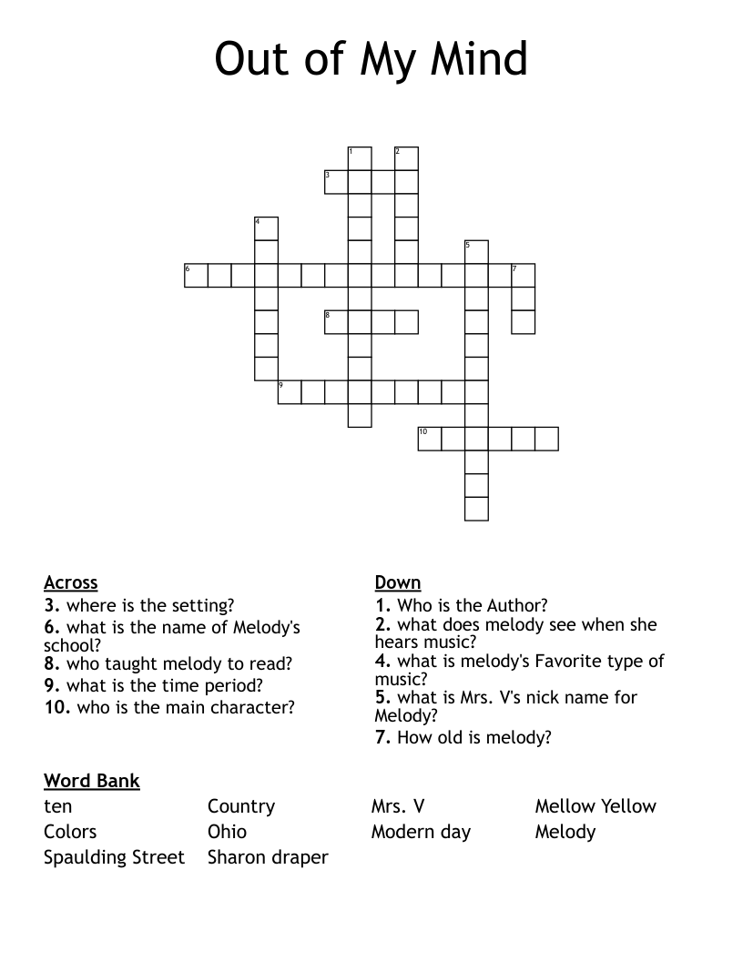Out of My Mind Crossword
