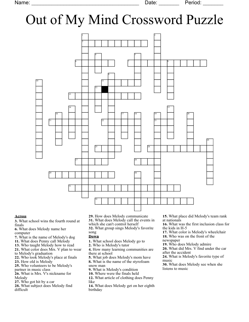 Out of My Mind Crossword Puzzle