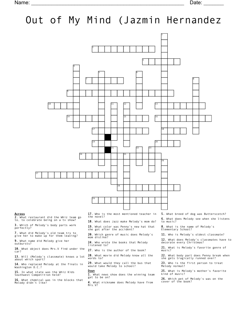 Out of My Mind (Jazmin Hernandez Crossword