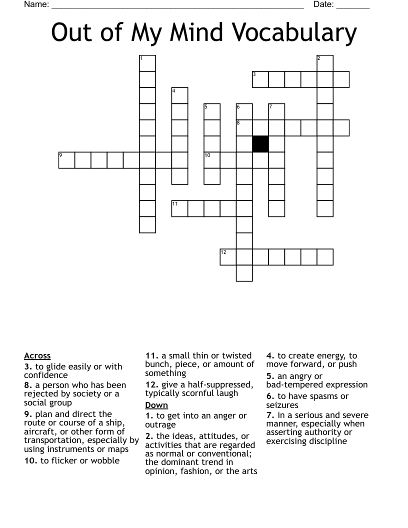 Out of My Mind Vocabulary Crossword