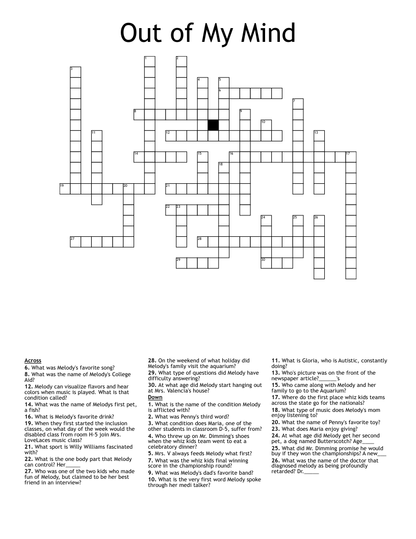 Out of My Mind  Crossword