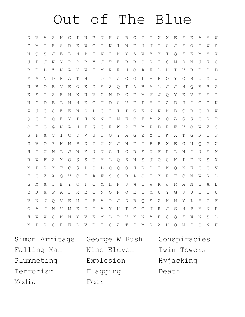 Out of The Blue Word Search