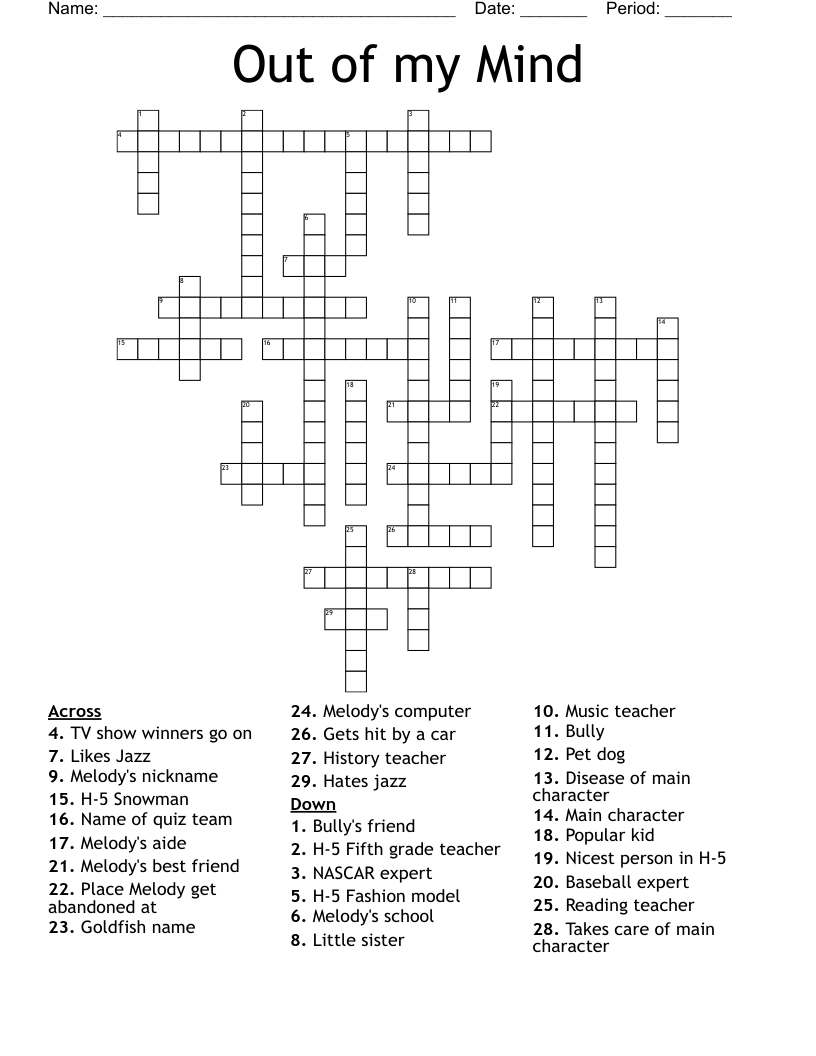 Out of my Mind Crossword