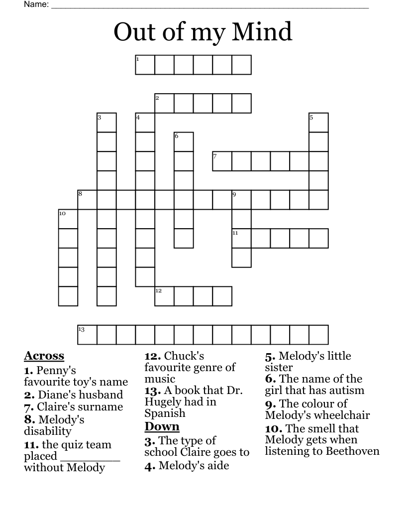 Out of my Mind Crossword