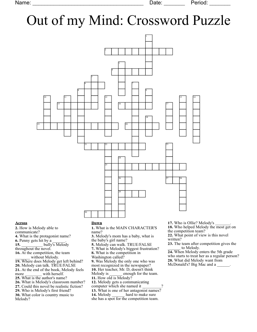 Out of my Mind: Crossword Puzzle