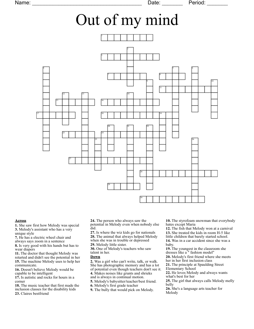 Out of my mind Crossword