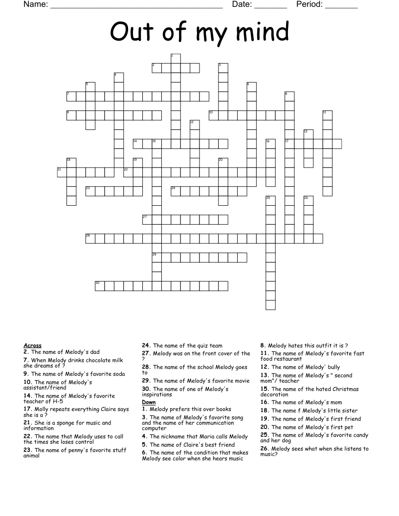 Out of my mind Crossword