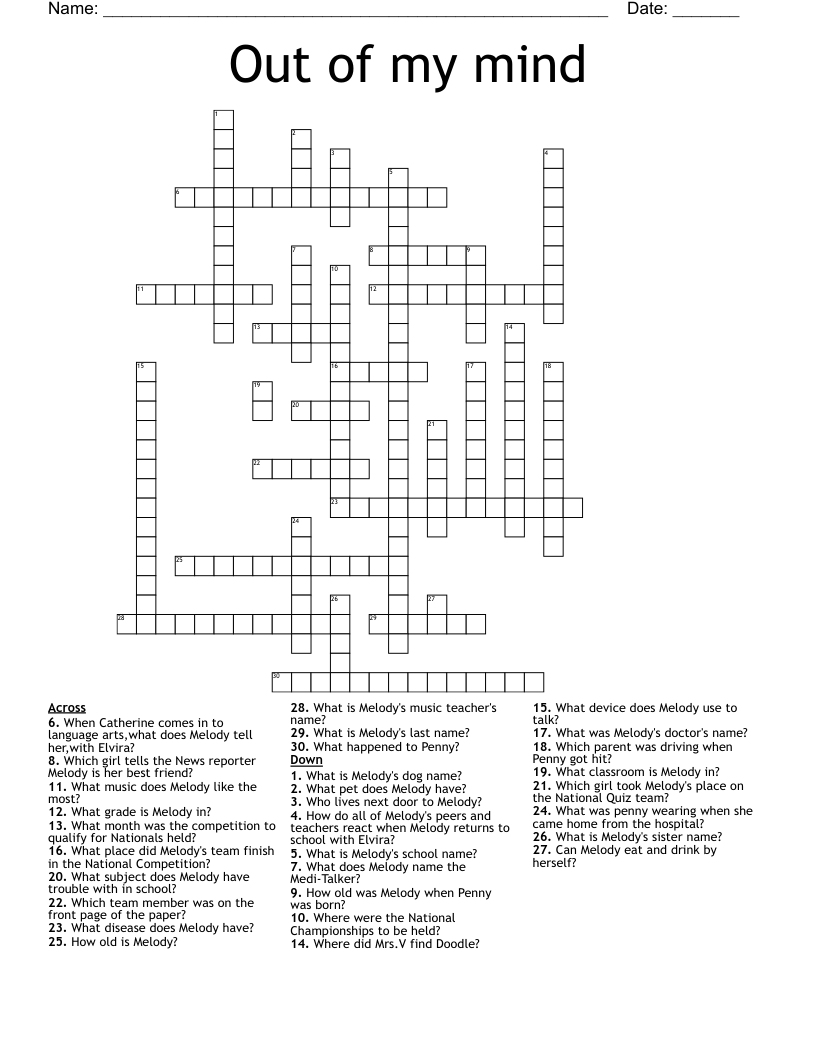 Out of my mind Crossword
