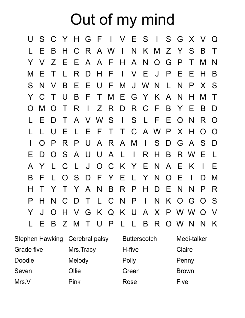 Out of my mind Word Search