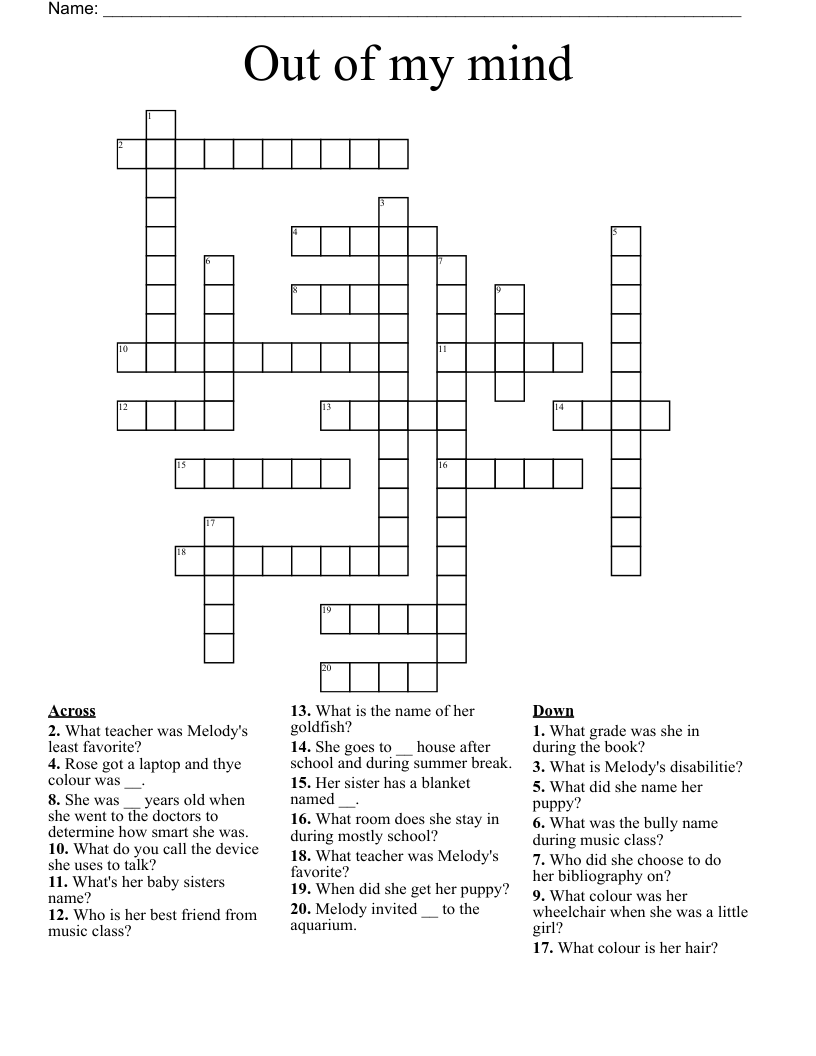 Out of my mind Crossword