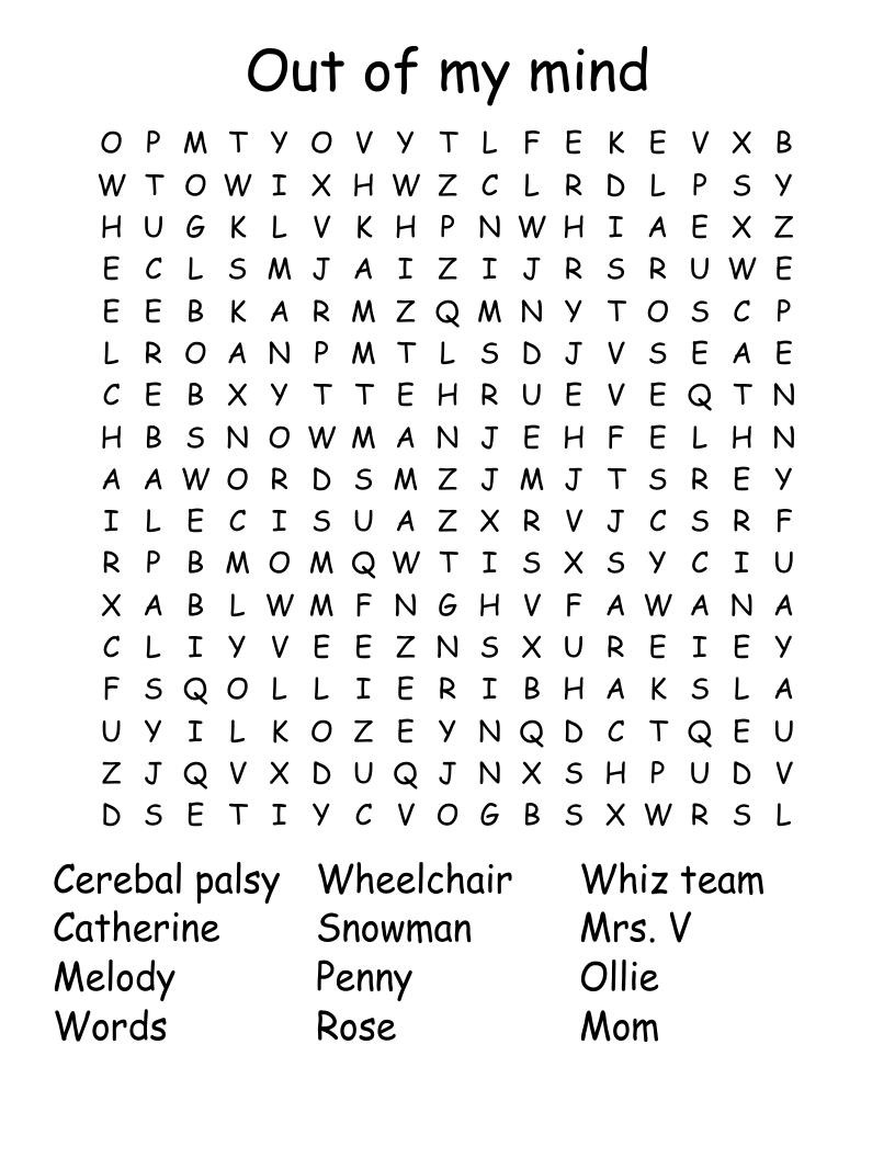 Out of my mind Word Search