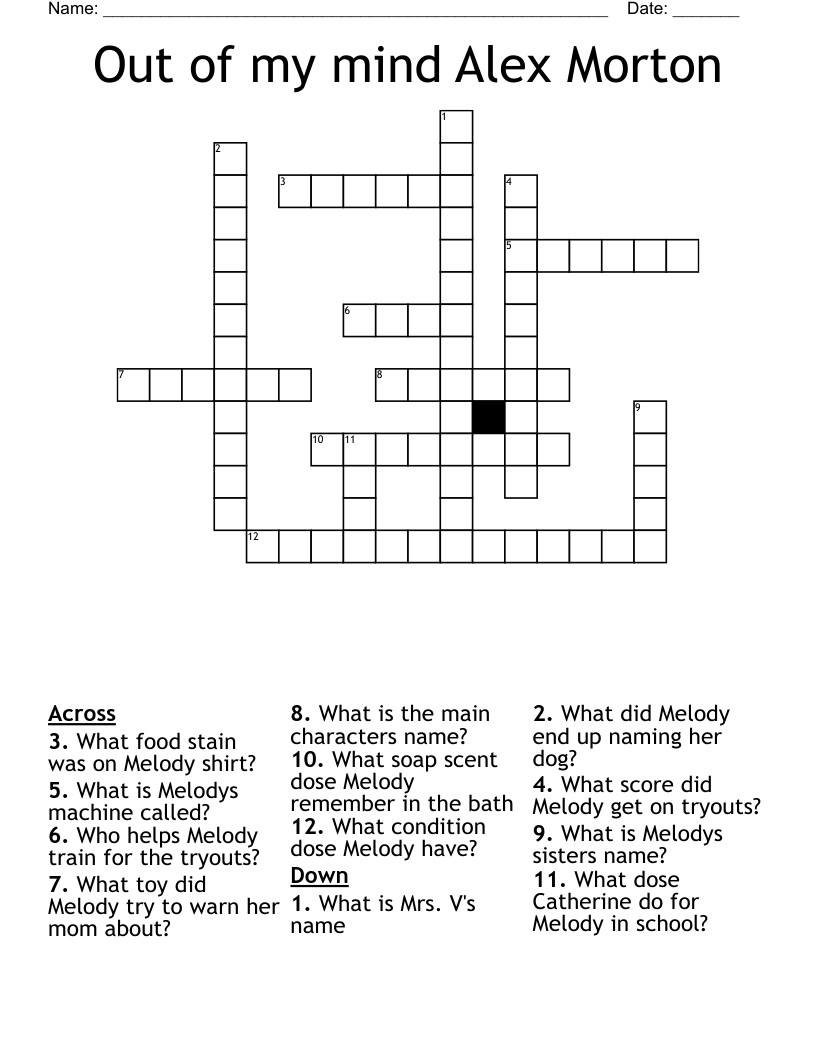 Out of my mind Alex Morton  Crossword