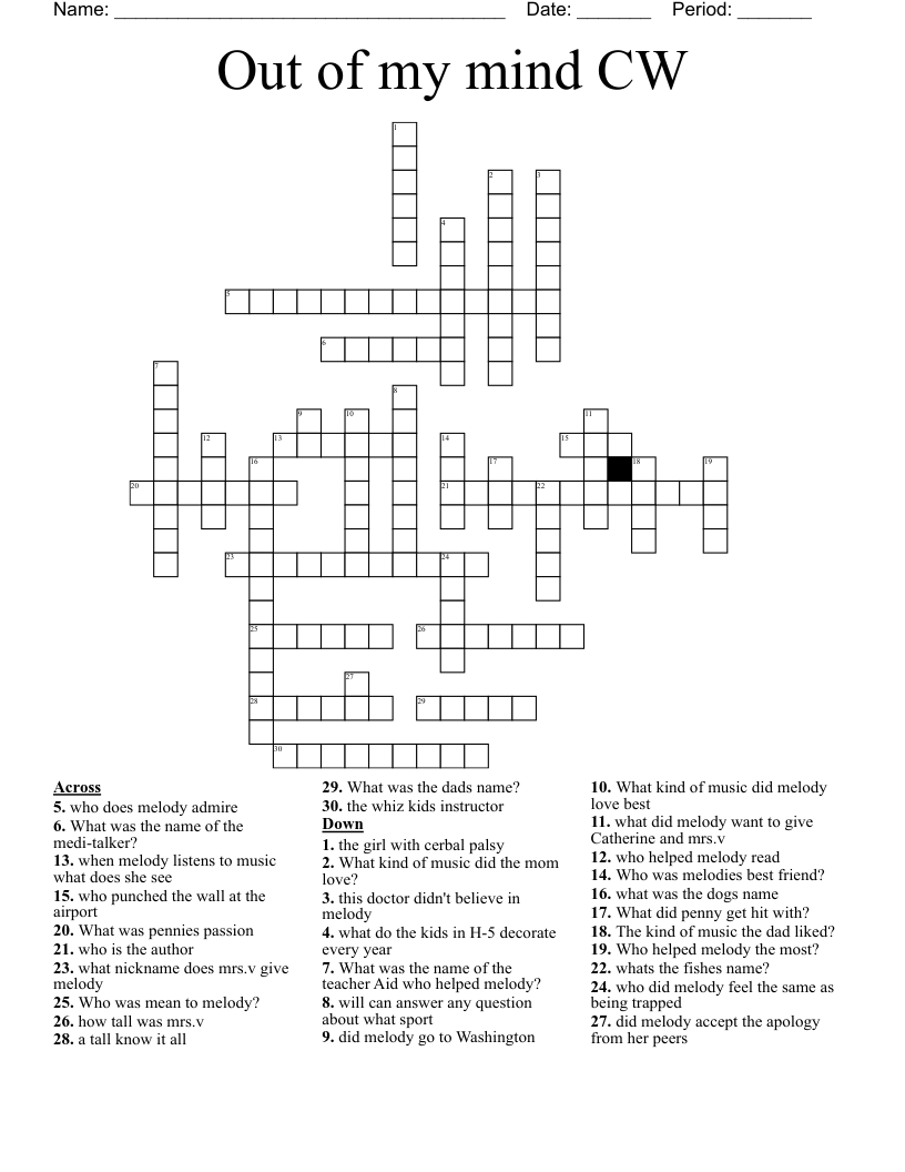 Out of my mind CW Crossword