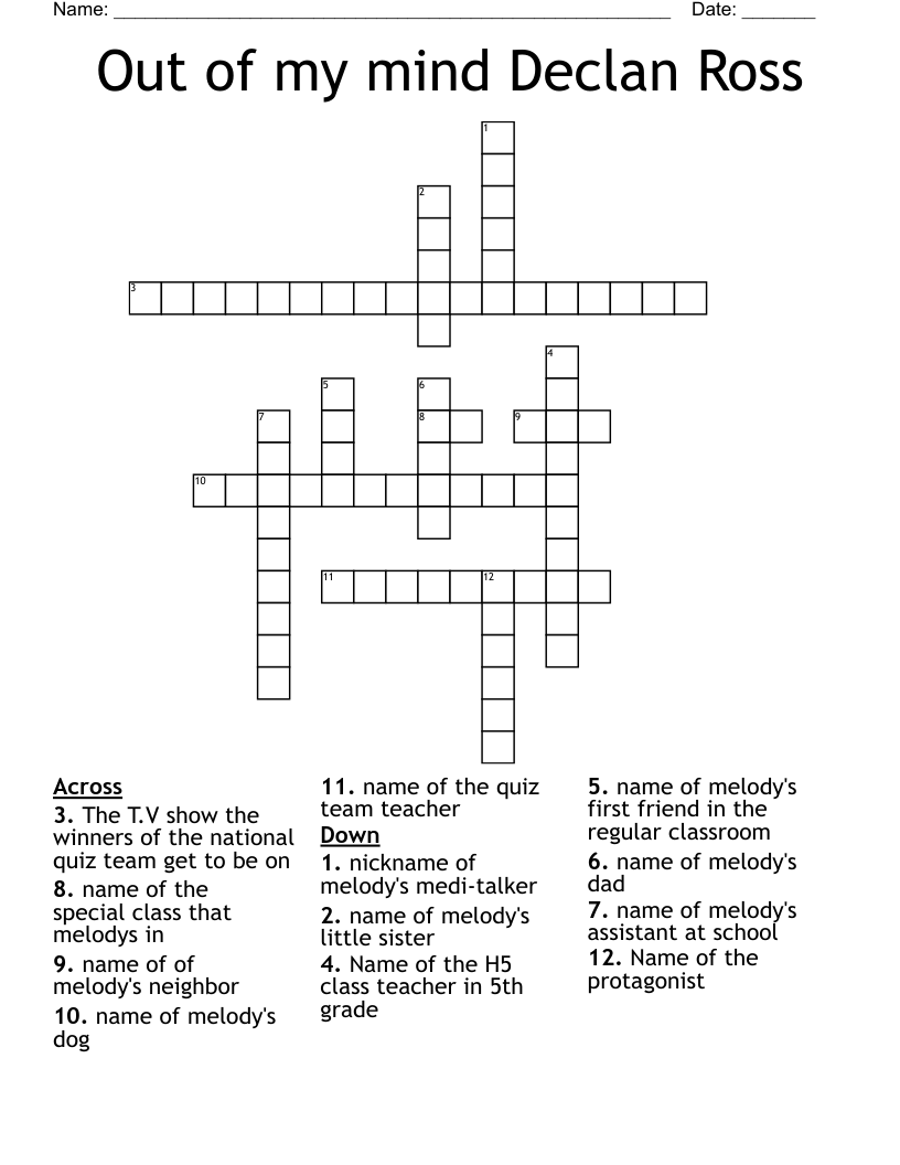 Out of my mind Declan Ross Crossword