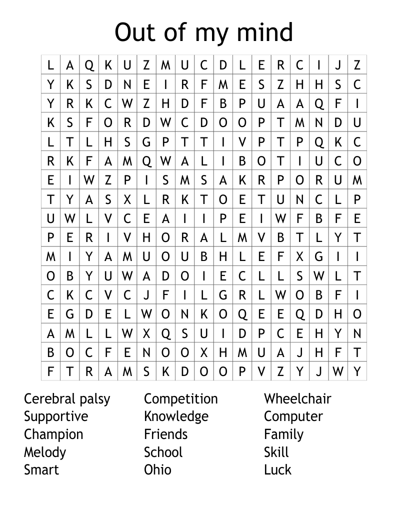 Out of my mind  Word Search