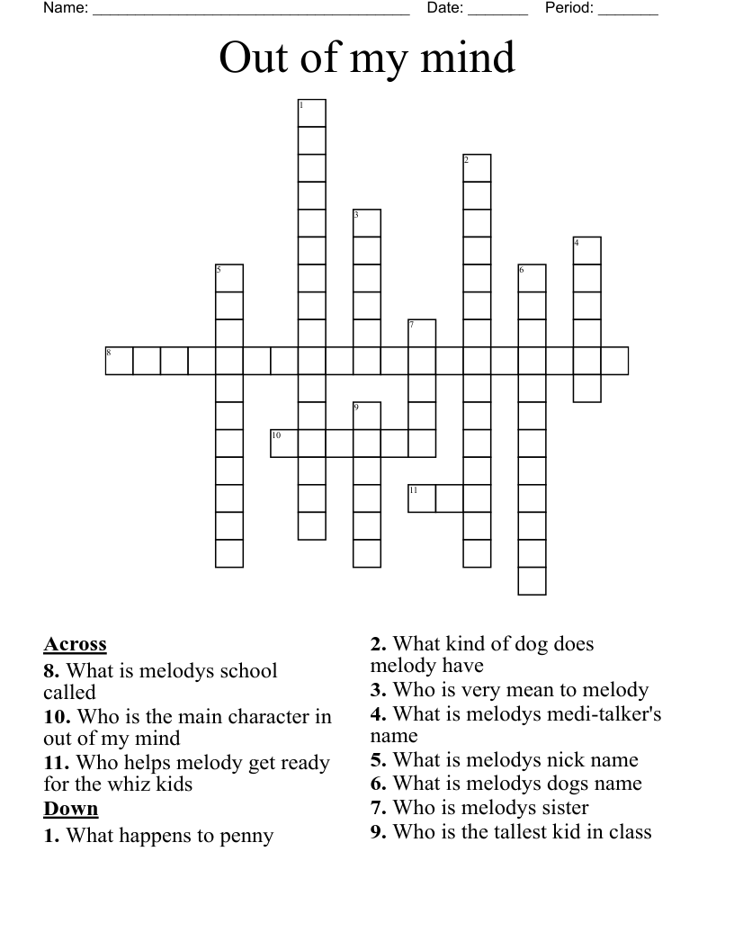 Out of my mind  Crossword