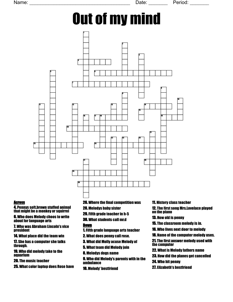 Out of my mind  Crossword