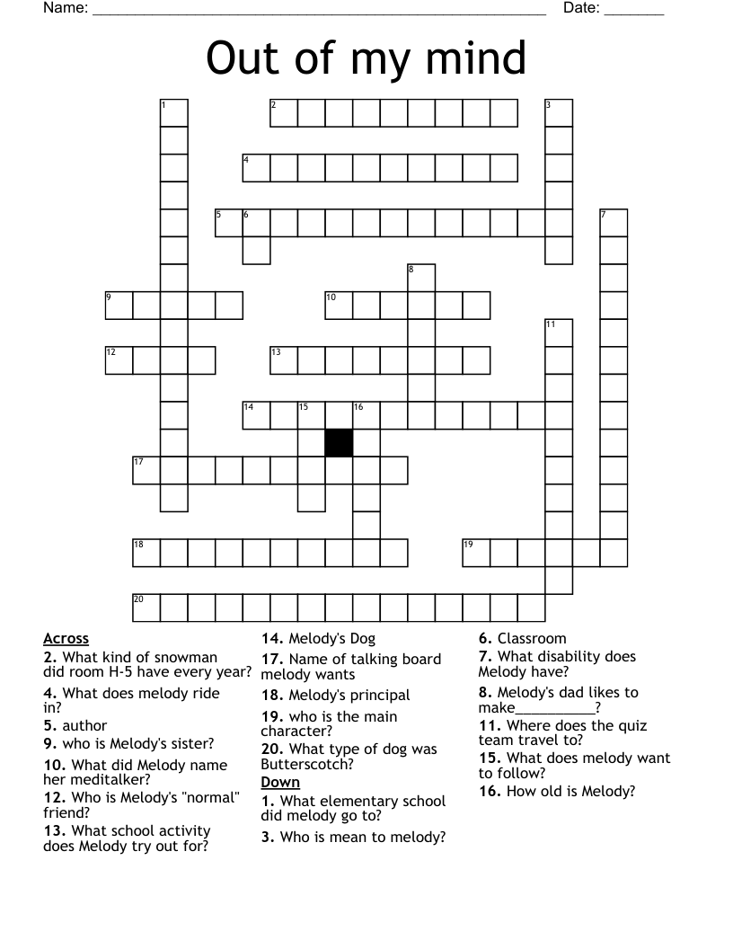 Out of my mind  Crossword