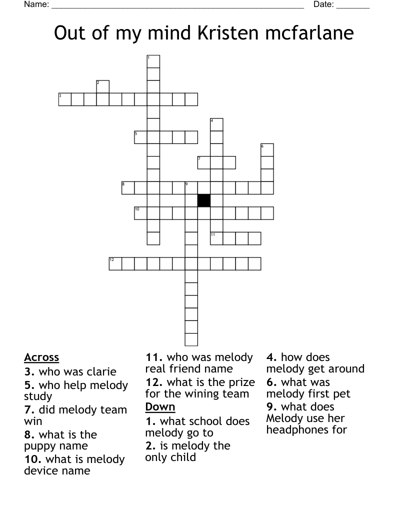 Out of my mind    Kristen mcfarlane  Crossword