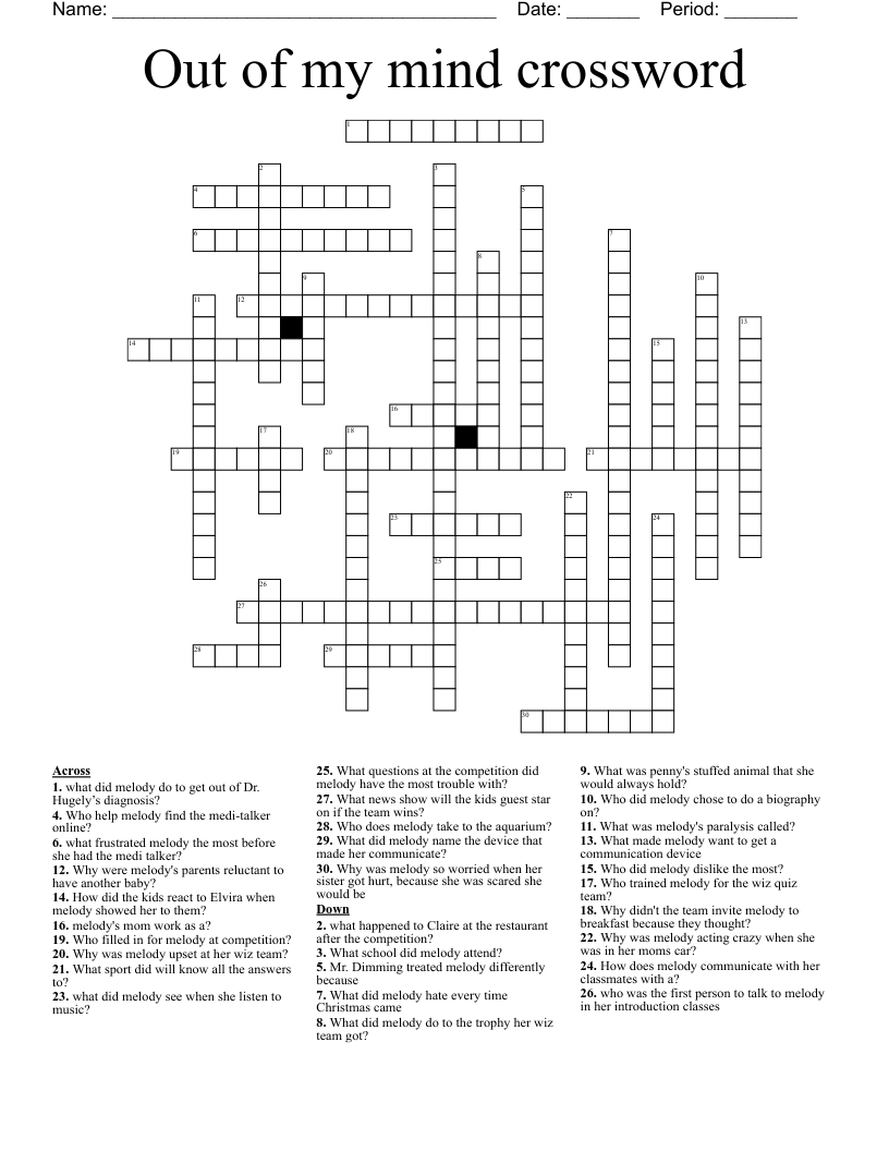 Out of my mind crossword