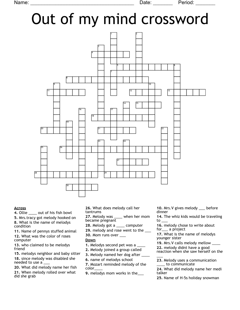 Out of my mind crossword