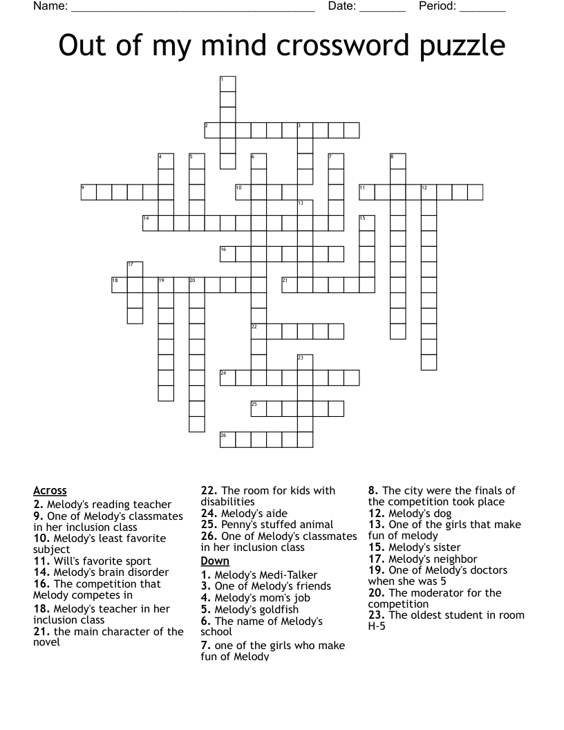 Out of my mind crossword puzzle