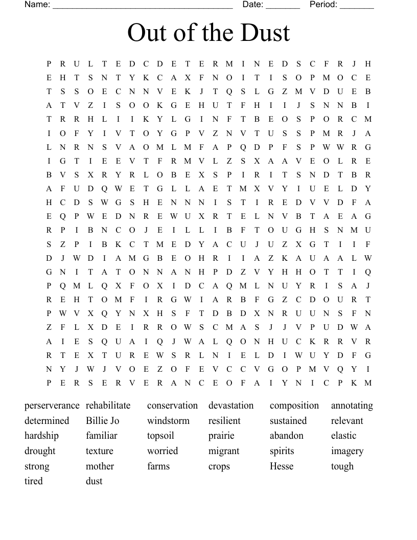Out of the Dust Word Search