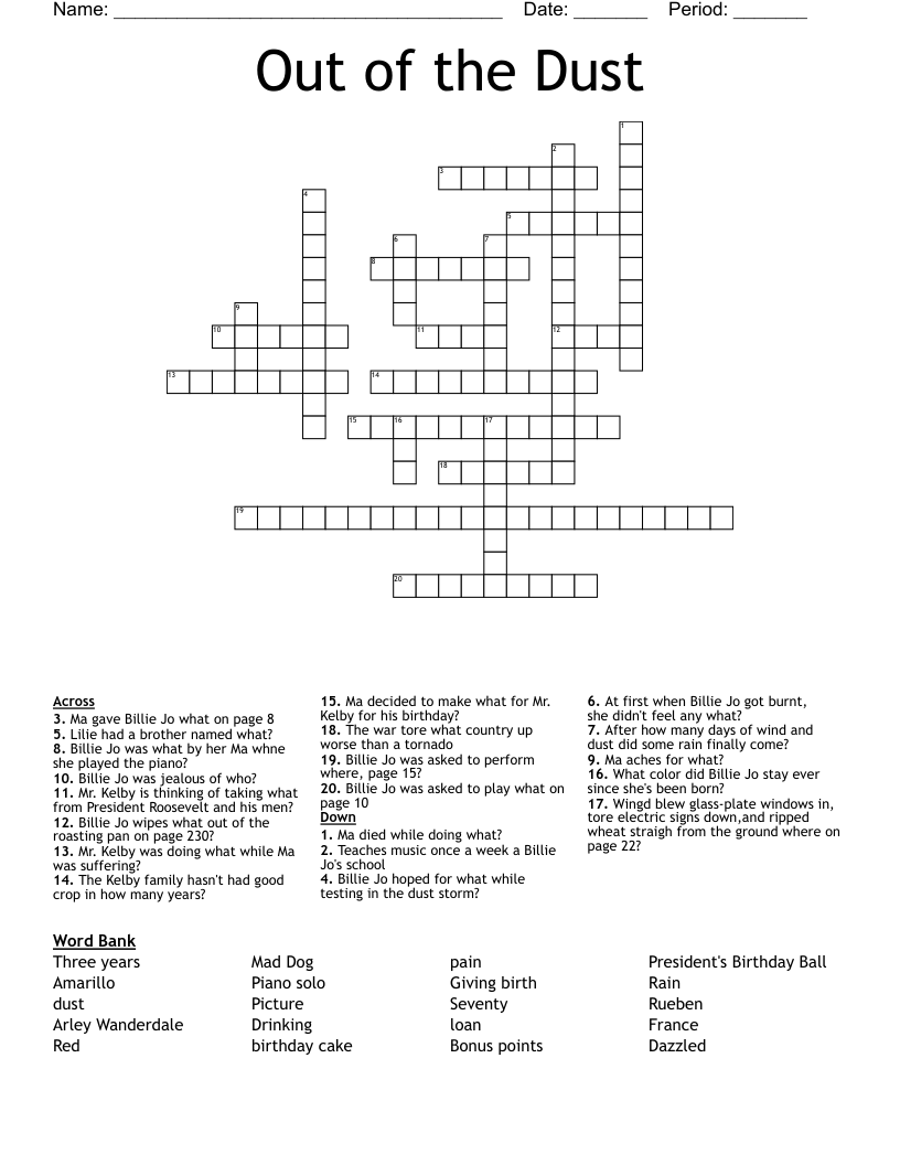 Out of the Dust Crossword