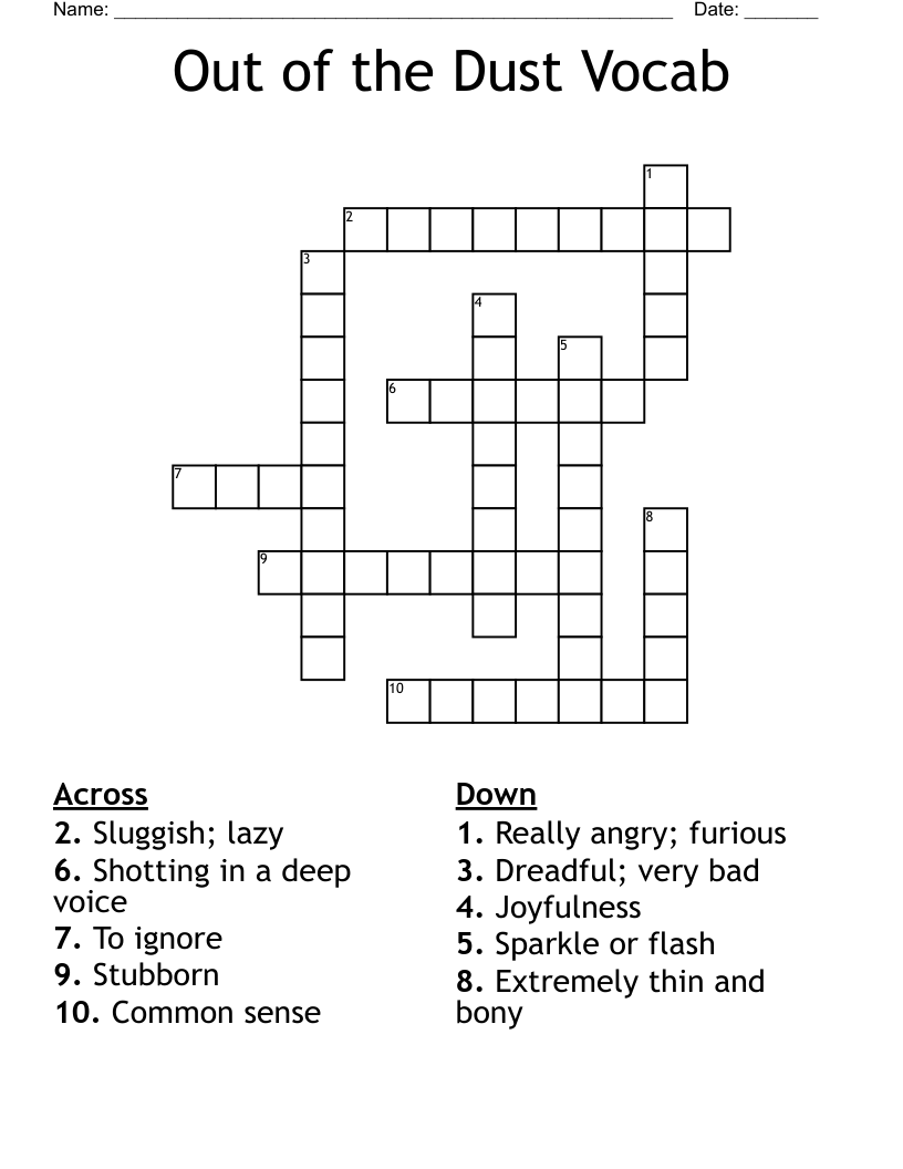 Out of the Dust Vocab  Crossword