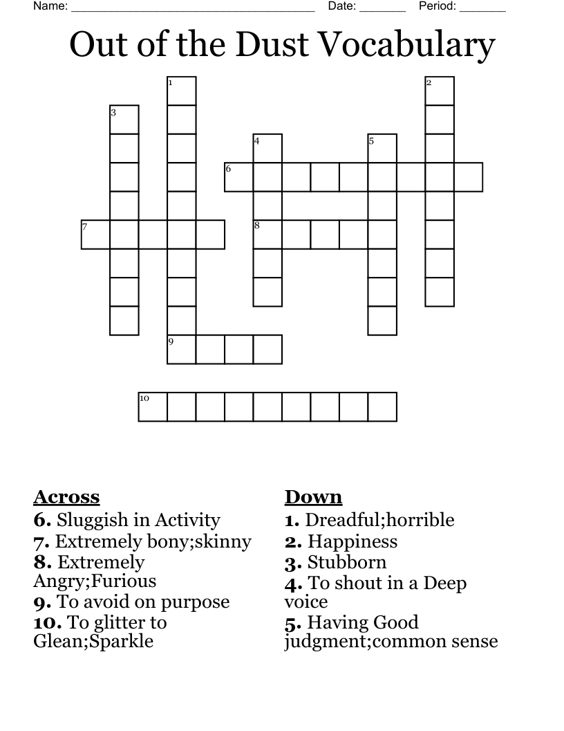 Out of the Dust Vocabulary Crossword