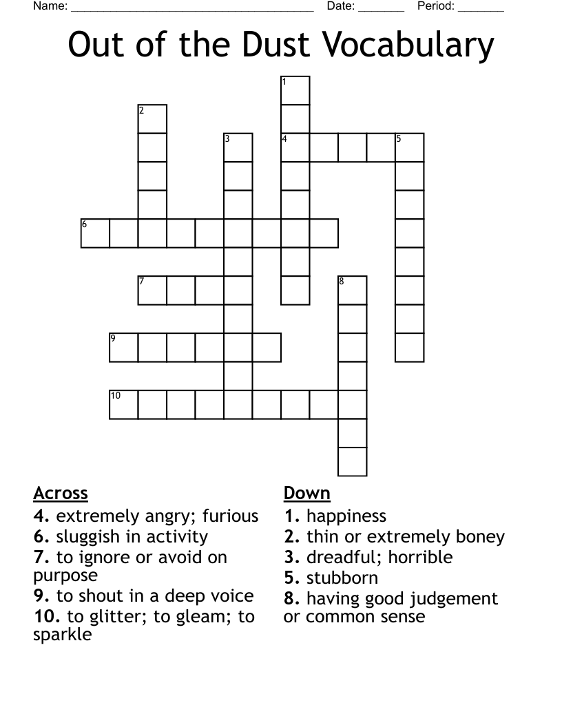 Out of the Dust Vocabulary Crossword