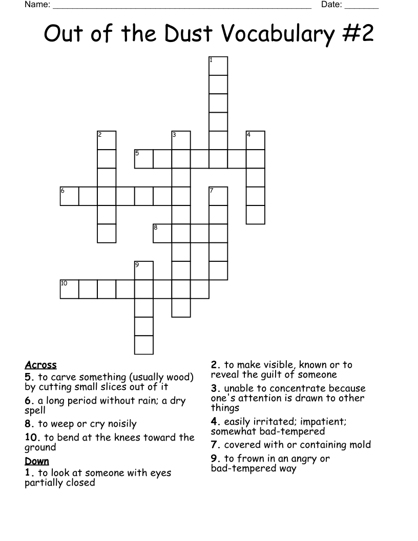 Out of the Dust Vocabulary #2 Crossword