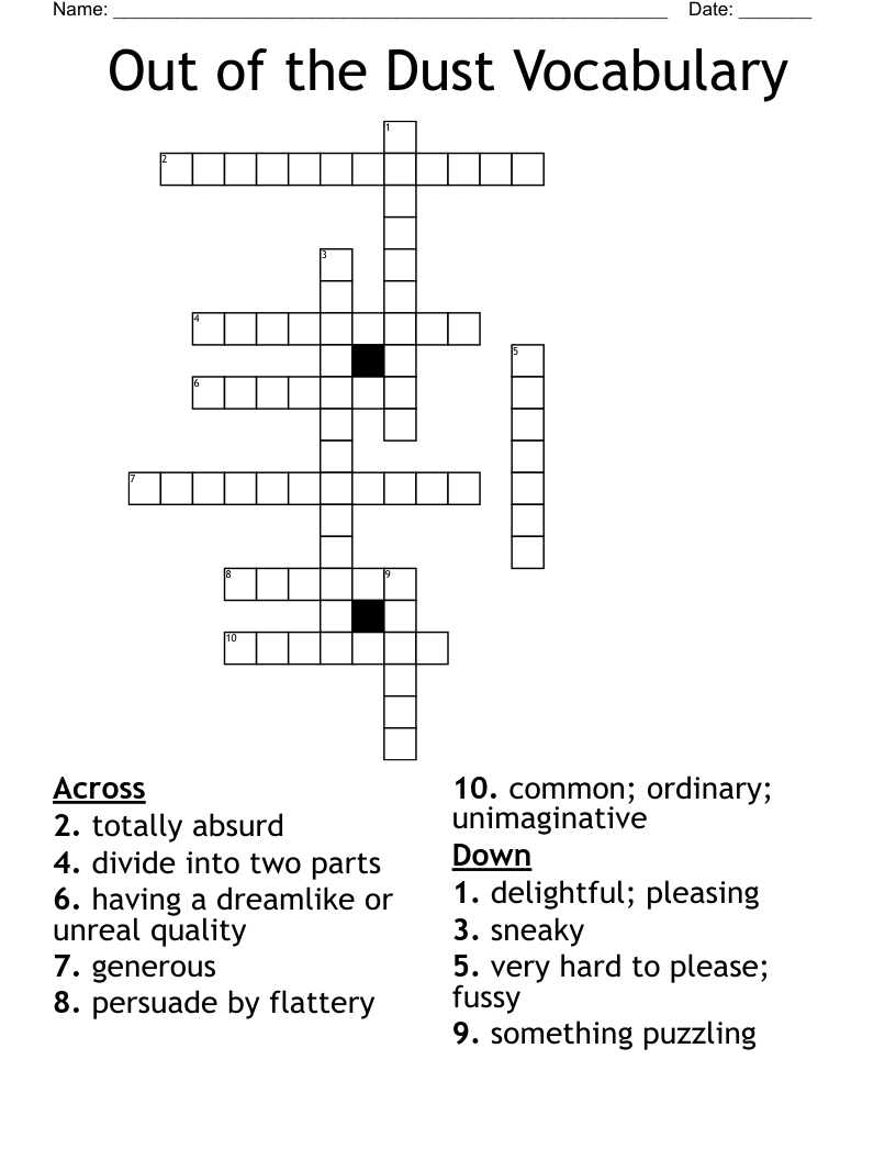 Out of the Dust Vocabulary Crossword