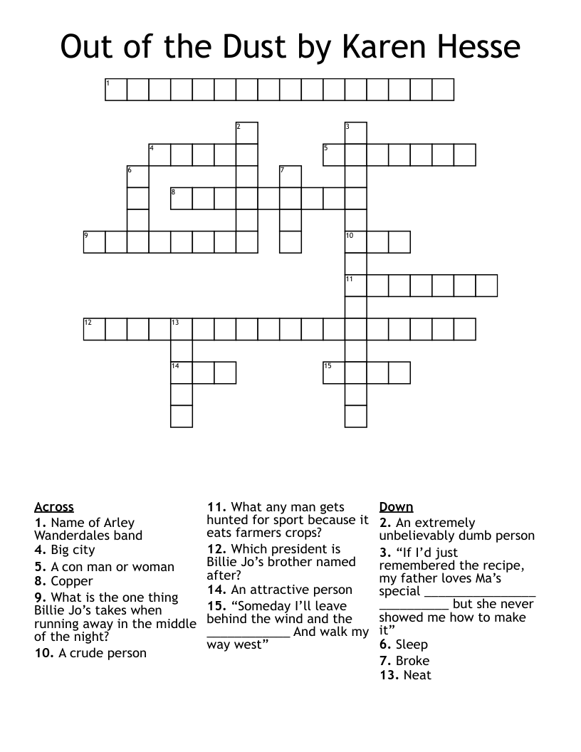 Out of the Dust by Karen Hesse Crossword