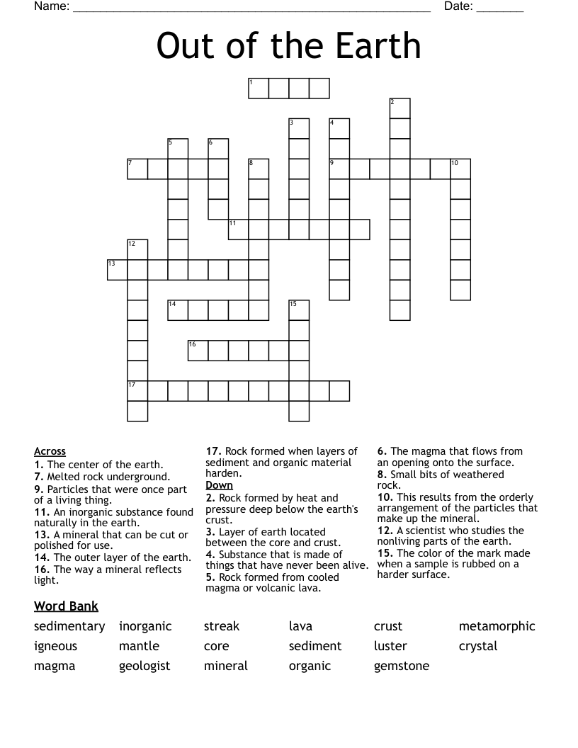 Out of the Earth Crossword