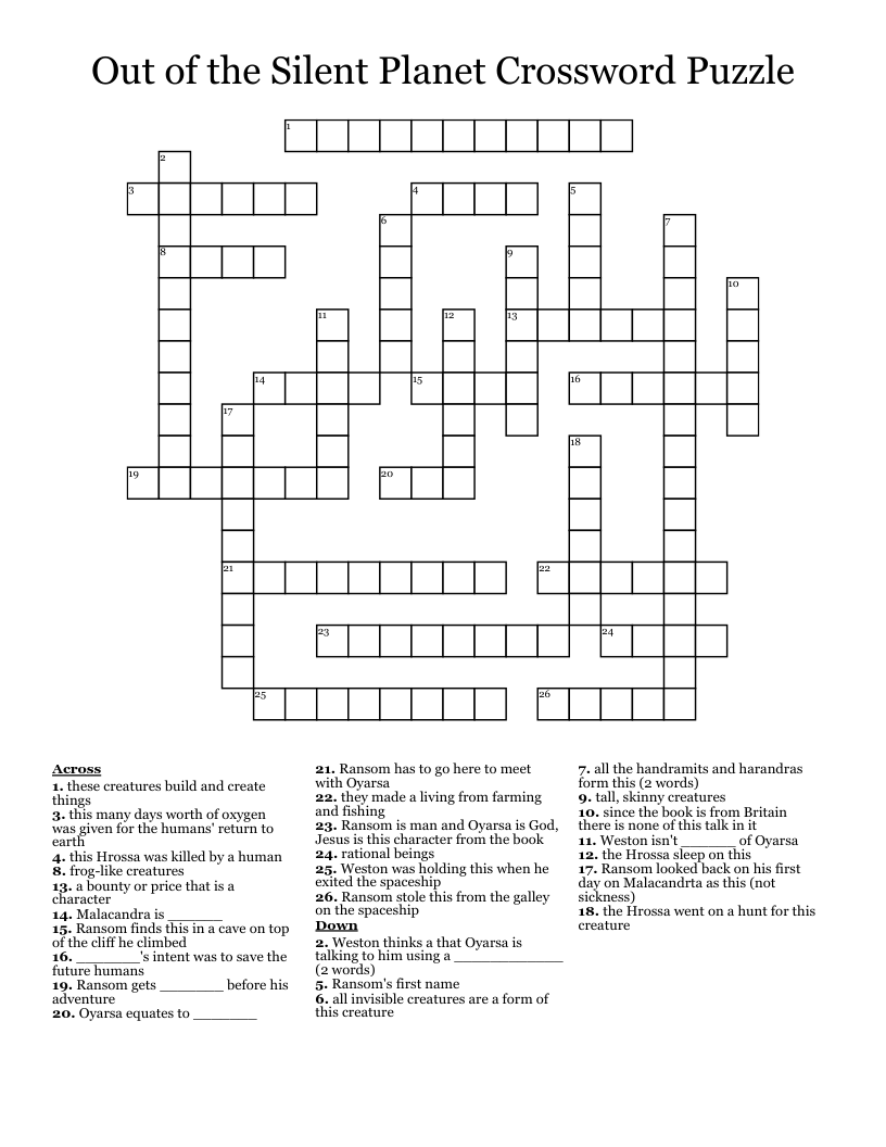 Out of the Silent Planet Crossword Puzzle