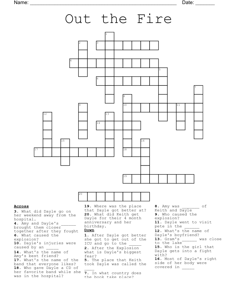Out the Fire Crossword